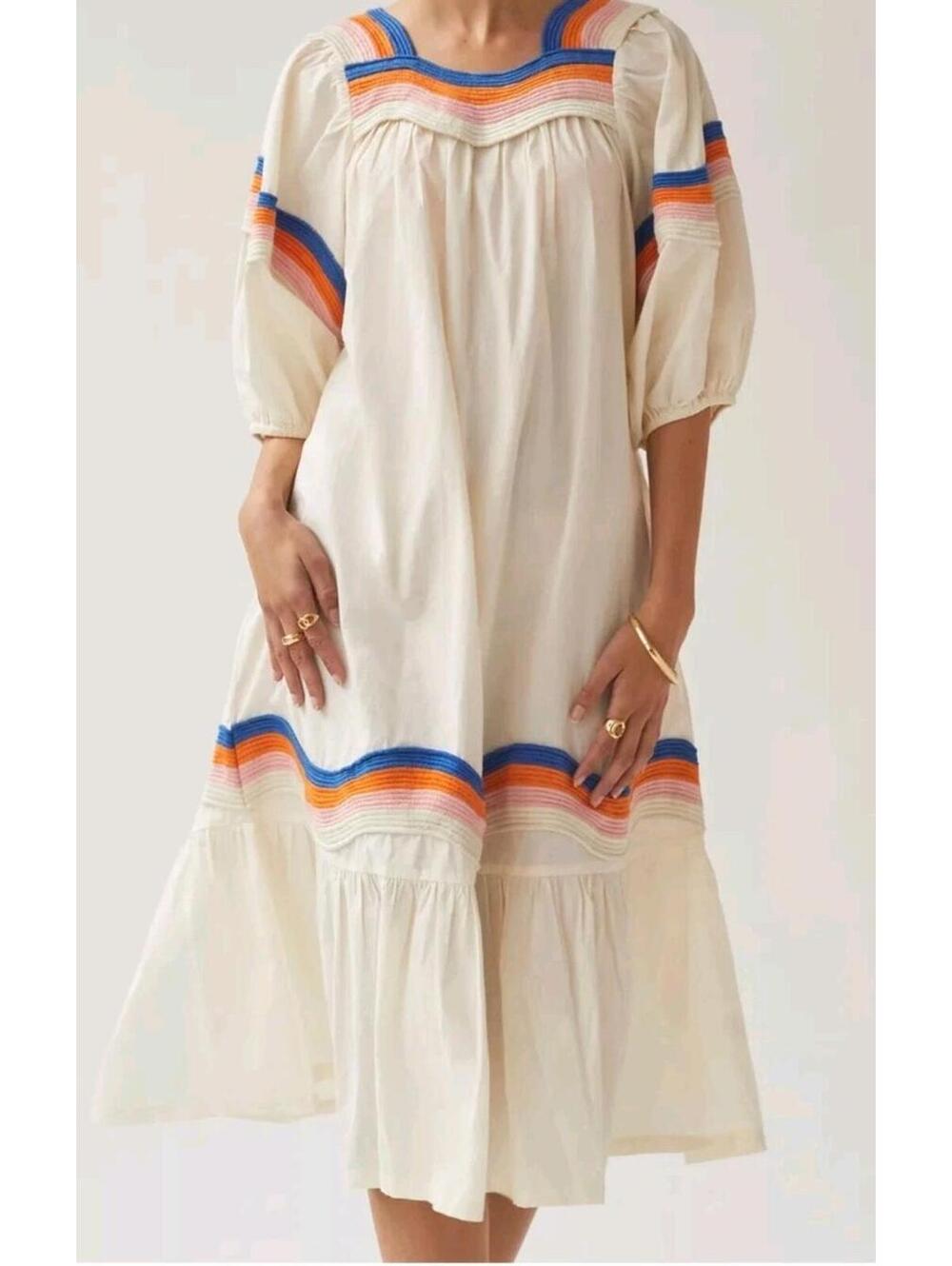 Corey Lynn Calter Anthropologie Ric Rac Midi Dress White EUC Organic Cotton L